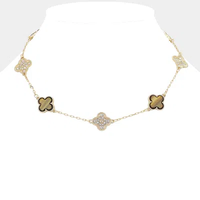 Fashnzfab Stone Paved Natural Stone Quatrefoil Station Necklace In Gold