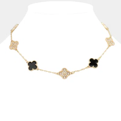 Fashnzfab Stone Paved Natural Stone Quatrefoil Station Necklace In Gold