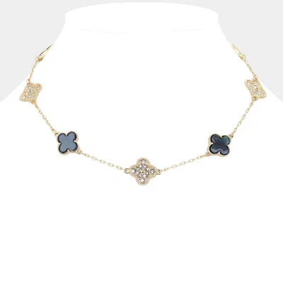 Fashnzfab Stone Paved Natural Stone Quatrefoil Station Necklace In Multi
