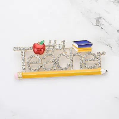 Fashnzfab Stone Paved Number 1 Teacher Pin Brooch In Gold