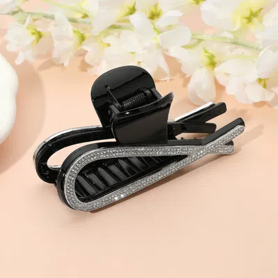 Fashnzfab Stone Paved Open Crisscross Frame Hair Claw Clip In Black