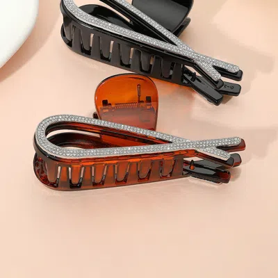 Fashnzfab Stone Paved Open Crisscross Frame Hair Claw Clip In Brown