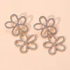 Fashnzfab Stone Paved Open Flower Link Earrings - Gold, Lavender In Multi
