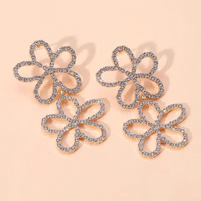 Fashnzfab Stone Paved Open Flower Link Earrings - Gold, Lavender In Multi