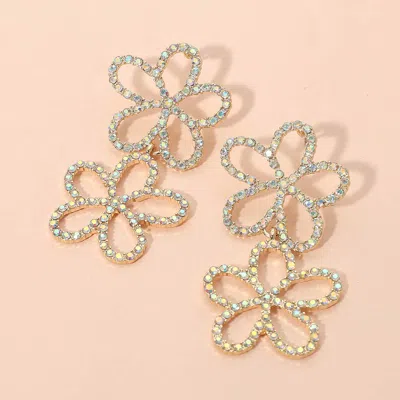 Fashnzfab Stone Paved Open Flower Link Earrings In Multi