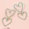 Fashnzfab Stone Paved Open Heart Link Dangle Earrings In Multi