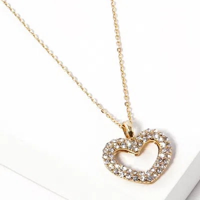 Fashnzfab Stone Paved Open Heart Pendant Necklace - Gold
