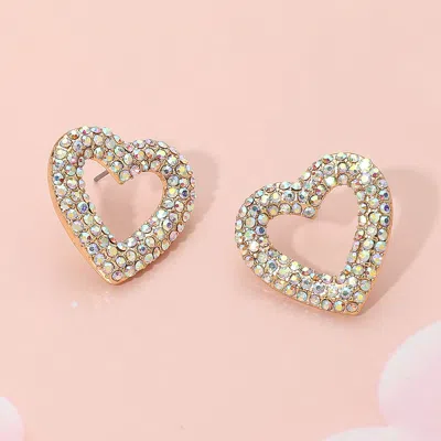 Fashnzfab Stone Paved Open Heart Stud Earrings In Green
