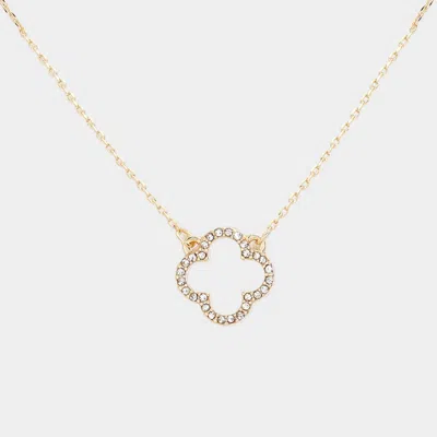 Fashnzfab Stone Paved Open Quatrefoil Pendant Necklace In Gold