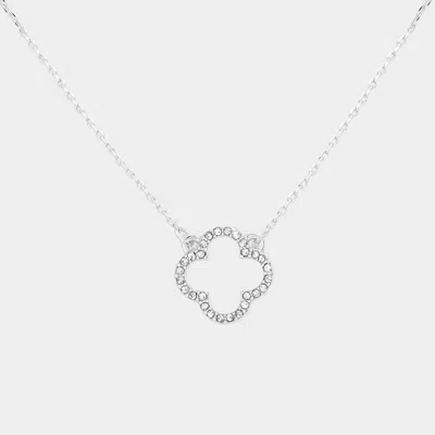 Fashnzfab Stone Paved Open Quatrefoil Pendant Necklace In Metallic