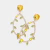Fashnzfab Stone Paved Open Teardrop Leaves Dangle Earrings - Gold, Yellow In Gold