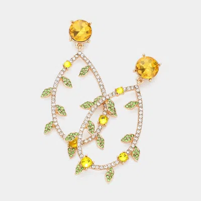 Fashnzfab Stone Paved Open Teardrop Leaves Dangle Earrings - Gold, Yellow