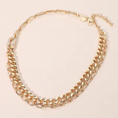 Fashnzfab Stone Paved Oval Link Accent Chunky Chain Necklace - Clear, Gold In Multi