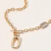 Fashnzfab Stone Paved Oval Pointed Toggle Necklace In Gold
