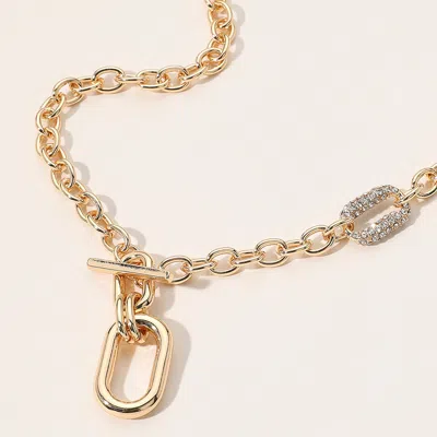 Fashnzfab Stone Paved Oval Pointed Toggle Necklace In Gold