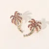 Fashnzfab Stone Paved Palm Tree Earrings In Gold