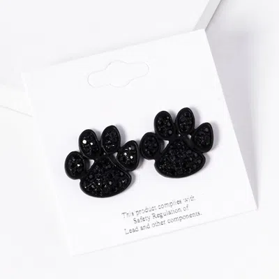 Fashnzfab Stone Paved Paw Stud Earrings In Black