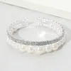 Fashnzfab Stone Paved Pearl Embellished Evening Cuff Bracelet Cream, Rhodium In Multi