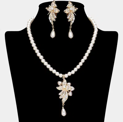 Fashnzfab Stone Paved Pearl Pendant Necklace In Multi