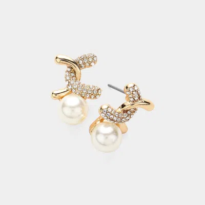 Fashnzfab Stone Paved Pearl Pointed Earrings In Gold