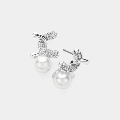 Fashnzfab Stone Paved Pearl Pointed Earrings In Multi