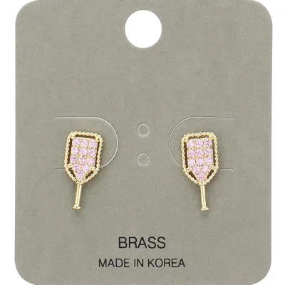 Fashnzfab Stone Paved Pickleball Paddle Stud Earrings In Gold