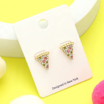 Fashnzfab Stone Paved Pizza Slice Stud Earrings Gold