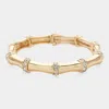 Fashnzfab Stone Paved Pointed Metal Bamboo Stretch Bracelet Clear, Gold In Multi
