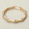 Fashnzfab Stone Paved Pointed Metal Bamboo Stretch Bracelet Clear, Worn Gold In Multi