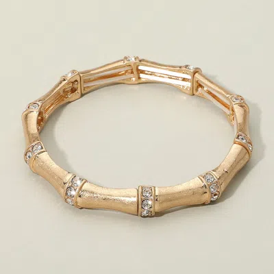 Fashnzfab Stone Paved Pointed Metal Bamboo Stretch Bracelet Clear, Worn Gold In Multi