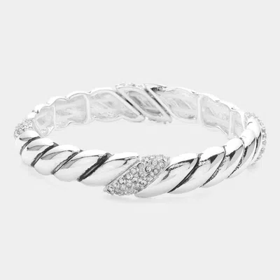 Fashnzfab Stone Paved Pointed Metal Stretch Bracelet Antique Silver, Clear In Multi