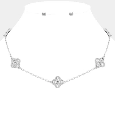 Fashnzfab Stone Paved Quatrefoil Station Necklace In Metallic