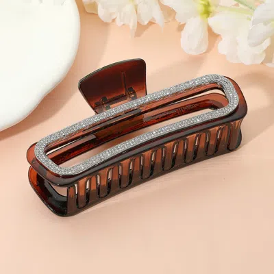 Fashnzfab Stone Paved Rectangle Open Frame Hair Claw Clip In Brown