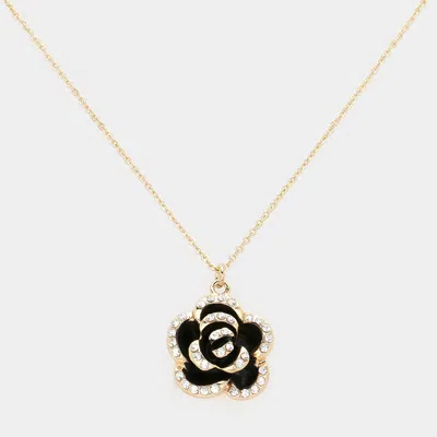 Fashnzfab Stone Paved Rim Enamel Rose Pendant Necklace In Gold
