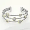 Fashnzfab Stone Paved Round Bezel Pointed Split Cuff Bracelet Two Tone In Multi