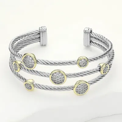 Fashnzfab Stone Paved Round Bezel Pointed Split Cuff Bracelet Two Tone In Multi