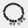 Fashnzfab Stone Paved Skull Metal Spider Skeleton Charm Pointed Shamablla Ball Beaded Stretch Bracelet Black,  In Multi