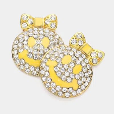 Fashnzfab Stone Paved Smile Bow Stud Earrings In Gold