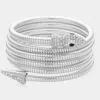 Fashnzfab Stone Paved Snake Head Pointed Coil Adjustable Bangle Bracelet Clear, Rhodium In Multi