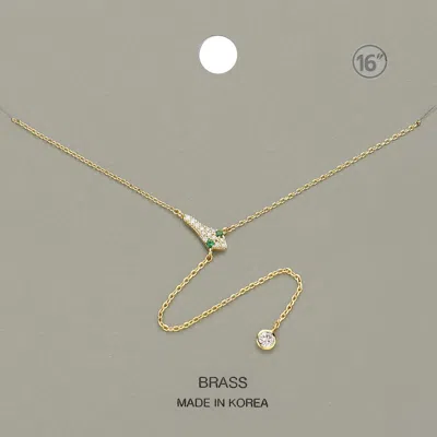 Fashnzfab Stone Paved Snake Pendant Round Stone Drop Y Necklace In Gold