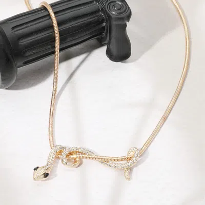 Fashnzfab Stone Paved Snake Pendant Wrapped Necklace In Gold