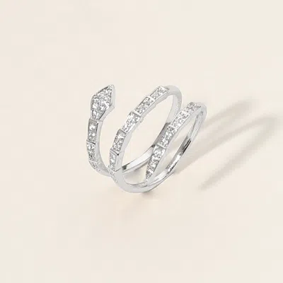Fashnzfab Stone Paved Snake Ring In Silver