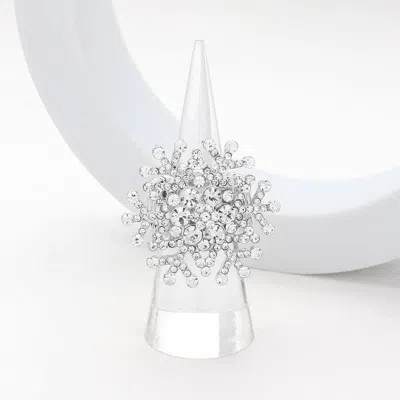 Fashnzfab Stone Paved Snowflake Pointed Stretch Ring In White