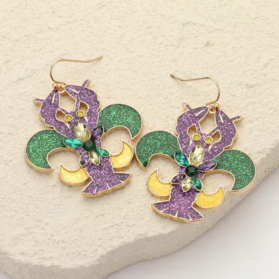 Fashnzfab Stone Paved Sparkly Mardi Gras Crawfish Dangle Earrings In Multi