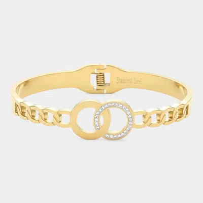 Fashnzfab Stone Paved Stainless Steel Double O Hinged Bangle Bracelet In Gold