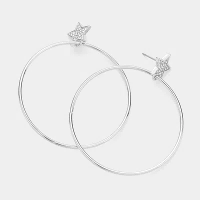 Fashnzfab Stone Paved Star Open Ring Dangle Earrings In Silver