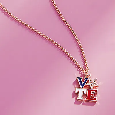 Fashnzfab Stone Paved Star Pointed Enamel Vote Message Pendant Necklace In Multi