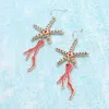 Fashnzfab Stone Paved Starfish Enamel Coral Link Dropdown Dangle Earrings In Multi