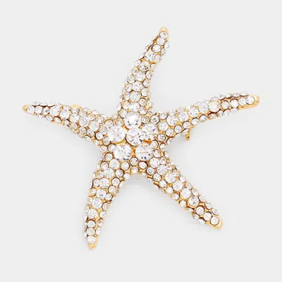 Fashnzfab Stone Paved Starfish Pin Brooch In Gold