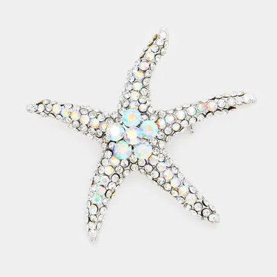 Fashnzfab Stone Paved Starfish Pin Brooch In Metallic